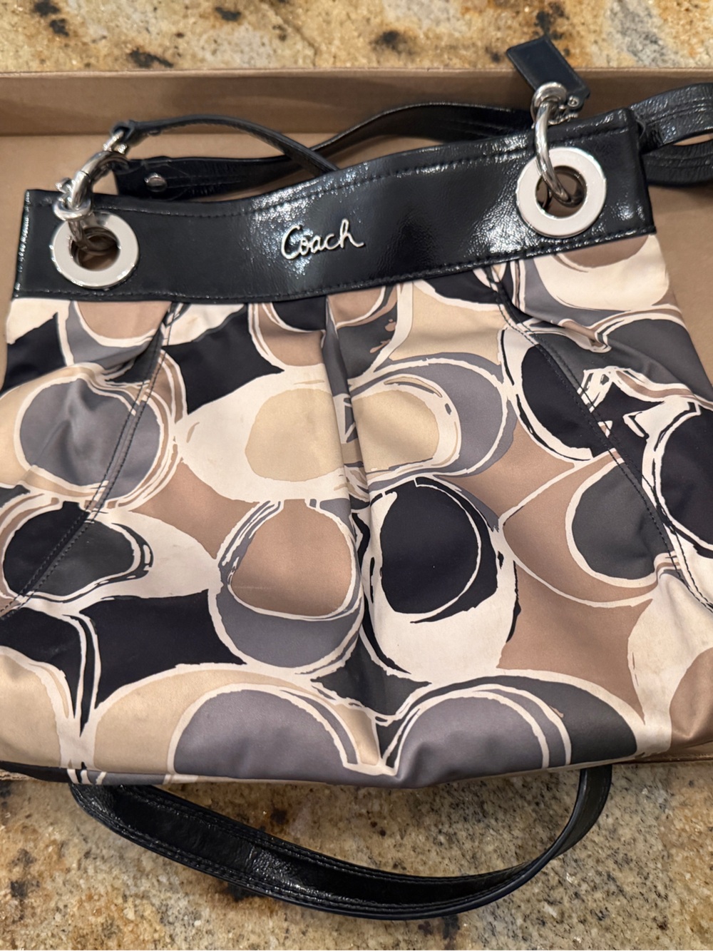 Coach Black, Beige & Gray Circle-Print Shoulder Bag